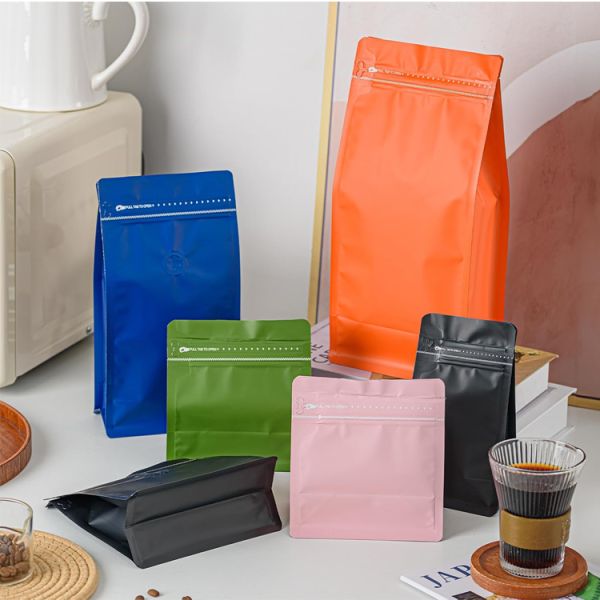 Premium Material Multifunctional Valve Zipper 100g 250g 500g 1kg Flat Bottom Stand up Coffee Bean Bag