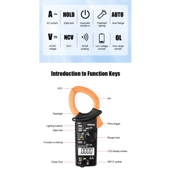 VICTOR 3266 HIGH-PRECISION DIGITAL CLAMP METER large screen display maximum display 4000 word height 15m