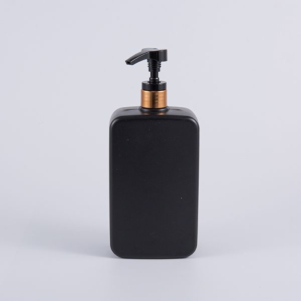 Solid Black Color Square 1000ml PE Shampoo Pump Cleansing Bottle