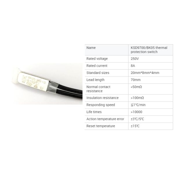 BK05-BB1D 8A 150 Deg C Thermal Overload Switch For Motor
