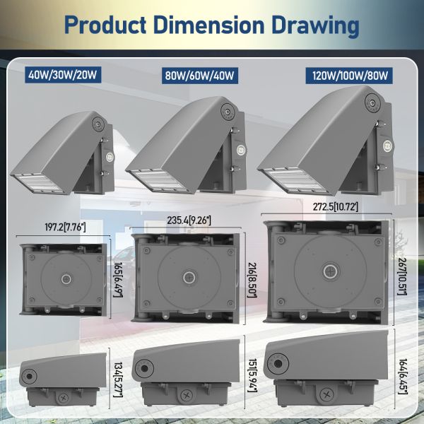 120W LED Wall Pack Light IP65 Adjustable 3000K-5000K Dimmable