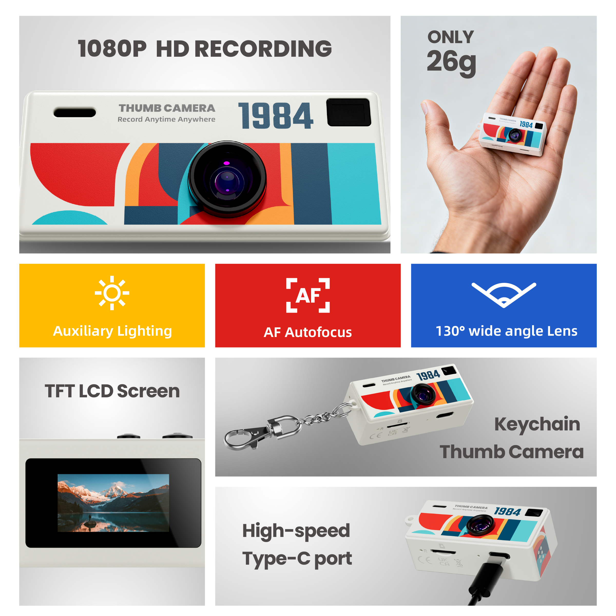 G6 Mini Camera 1080P HD Recording 0.96inch TFT LCD Screen AF Autofocus