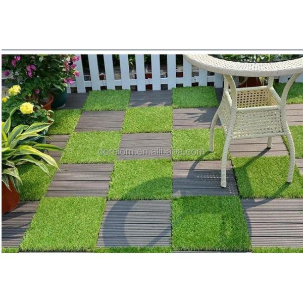 25-60mm Pile Height Artificial Grass Interlocking Tiles with Double PP NET PU Backing