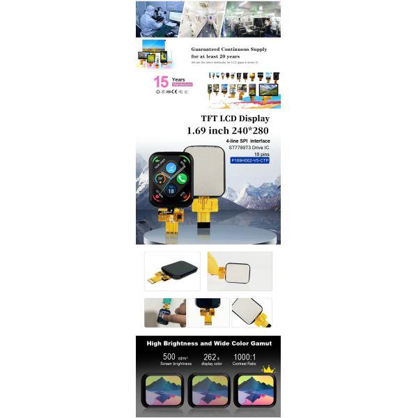 Polcd 1.69 Inch TFT Capacitive Touch Screen 240x280 Normally Black IPS LCD Module
