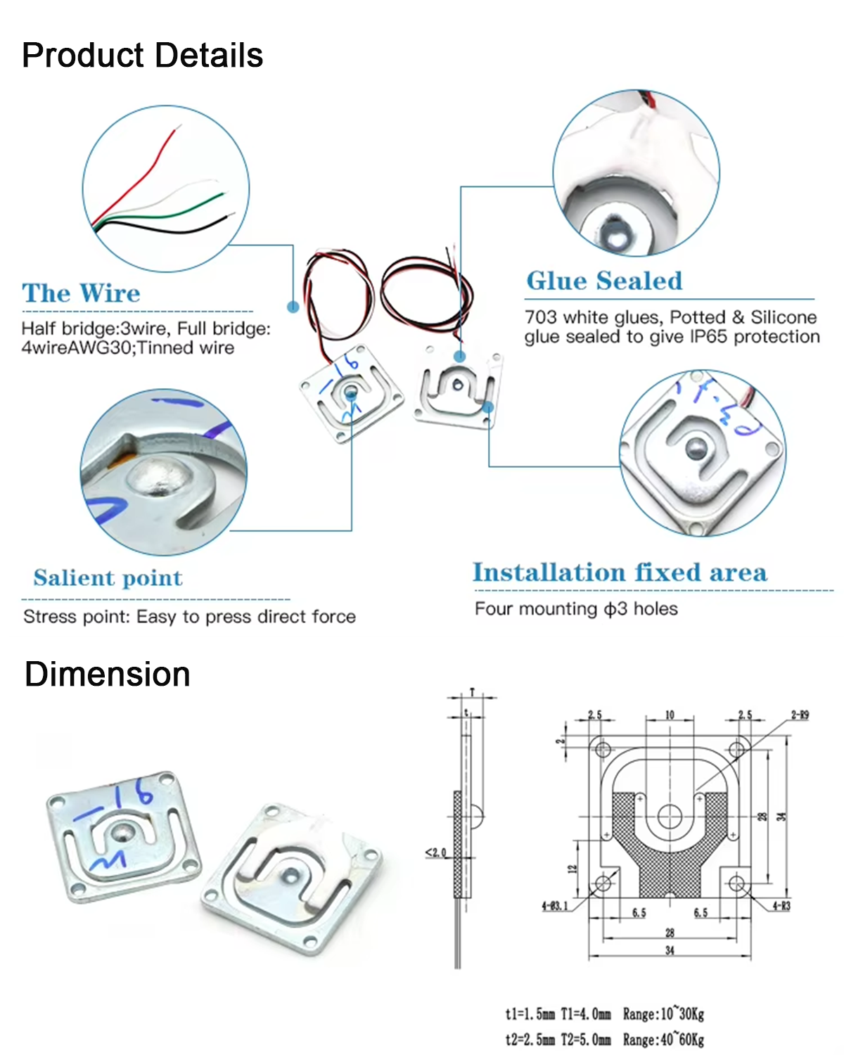 Half Bridge Flat Small Weight Sensor 50kg Stability Environmental Resistance Standardized Output And Easy Maintenance