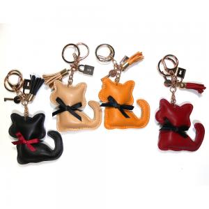 China Black Cat Leather Tassel Keychain CE Certification Bag Charm Pendant on sale