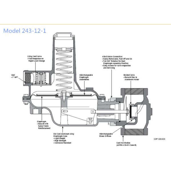 Sensus Model 243-12 High Flow Propane Regulator 125psi Pressure Reducing Valve