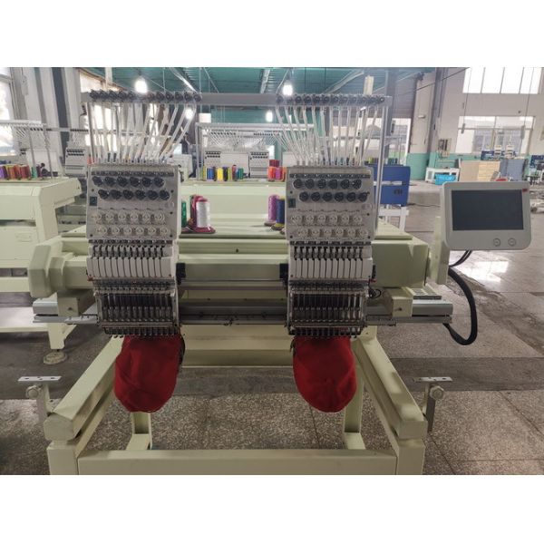 Touch Screen LCD Two Head Embroidery Machine For Flat + Cap + T - Shirt