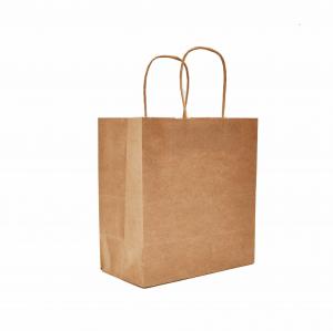 China Natural Kraft Paper Bags 8 X 4 1/2 X 10 1/4 Kraft Shopping Bags With Handles on sale